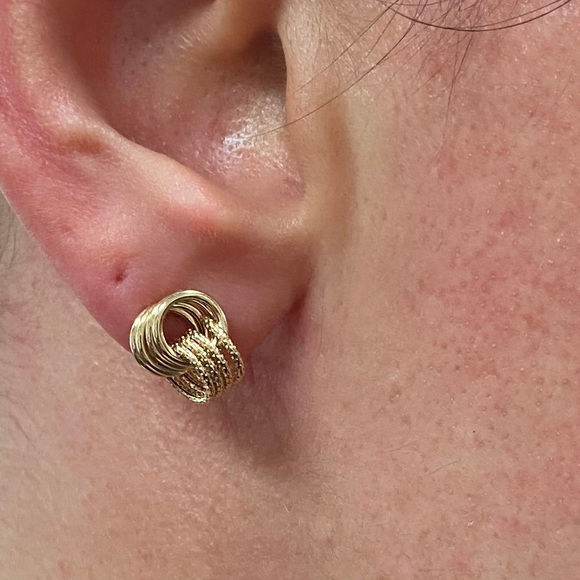 Solid 14K Gold unique cute stud Earrings pushback - Picture 5 of 9